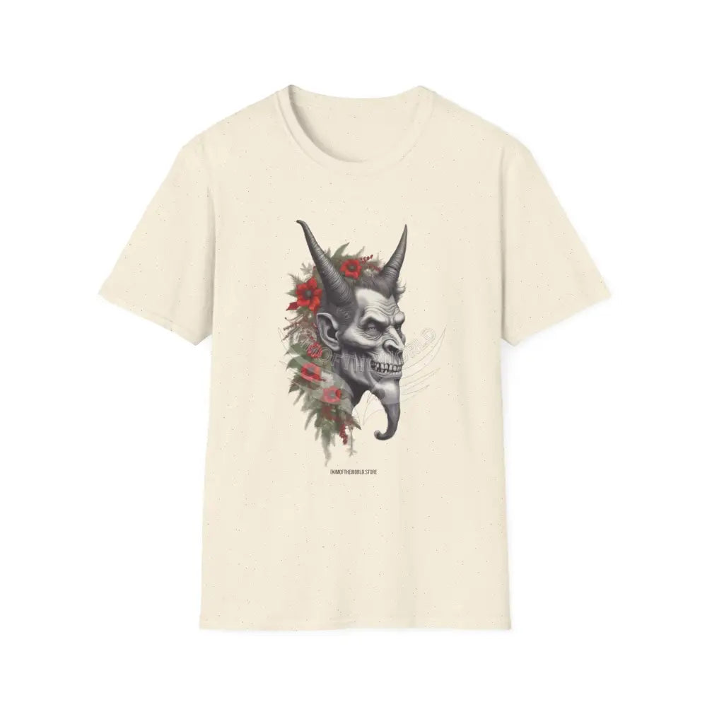 Krampus Christmas Lore Holiday Fae Horned Skull & Roses T-Shirt Natural / S T-Shirt