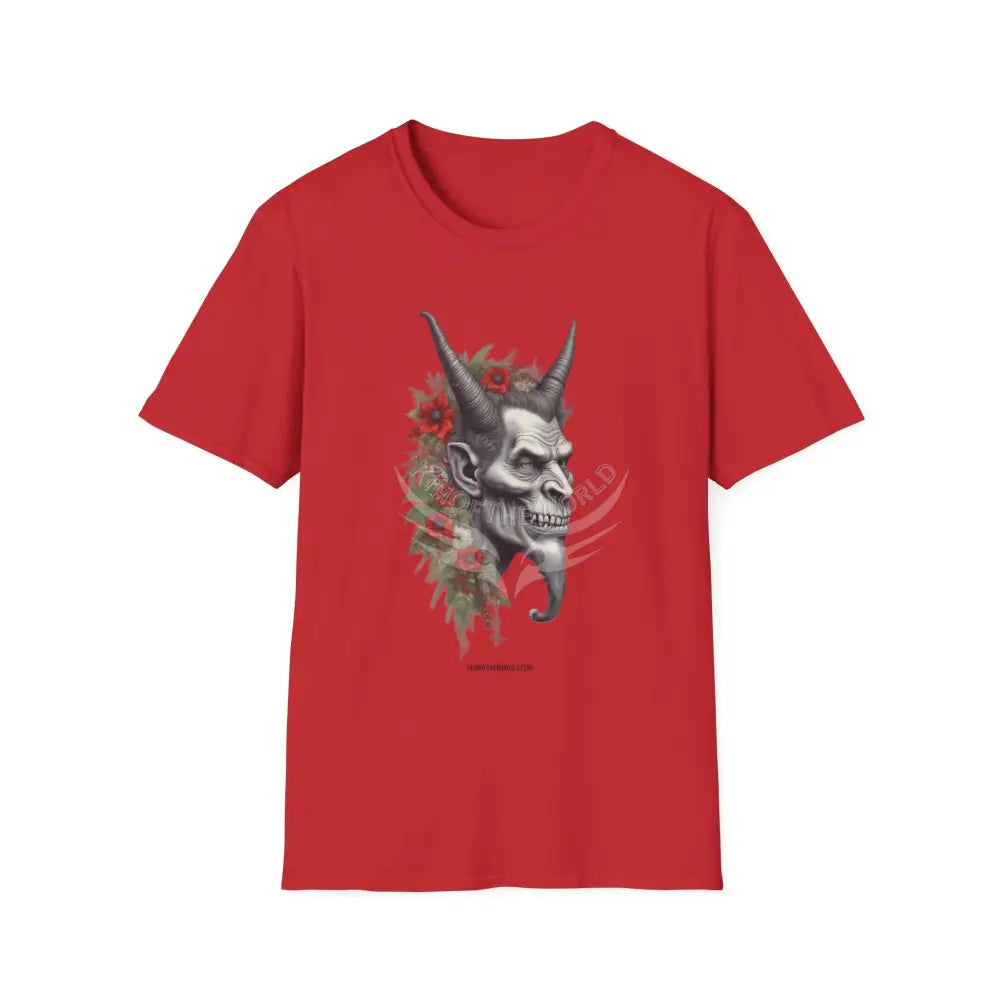 Krampus Christmas Lore Holiday Fae Horned Skull & Roses T-Shirt Red / S T-Shirt