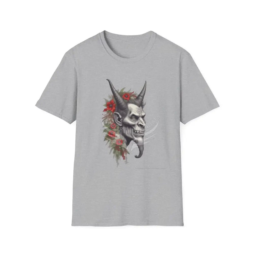 Krampus Christmas Lore Holiday Fae Horned Skull & Roses T-Shirt Sport Grey / S T-Shirt