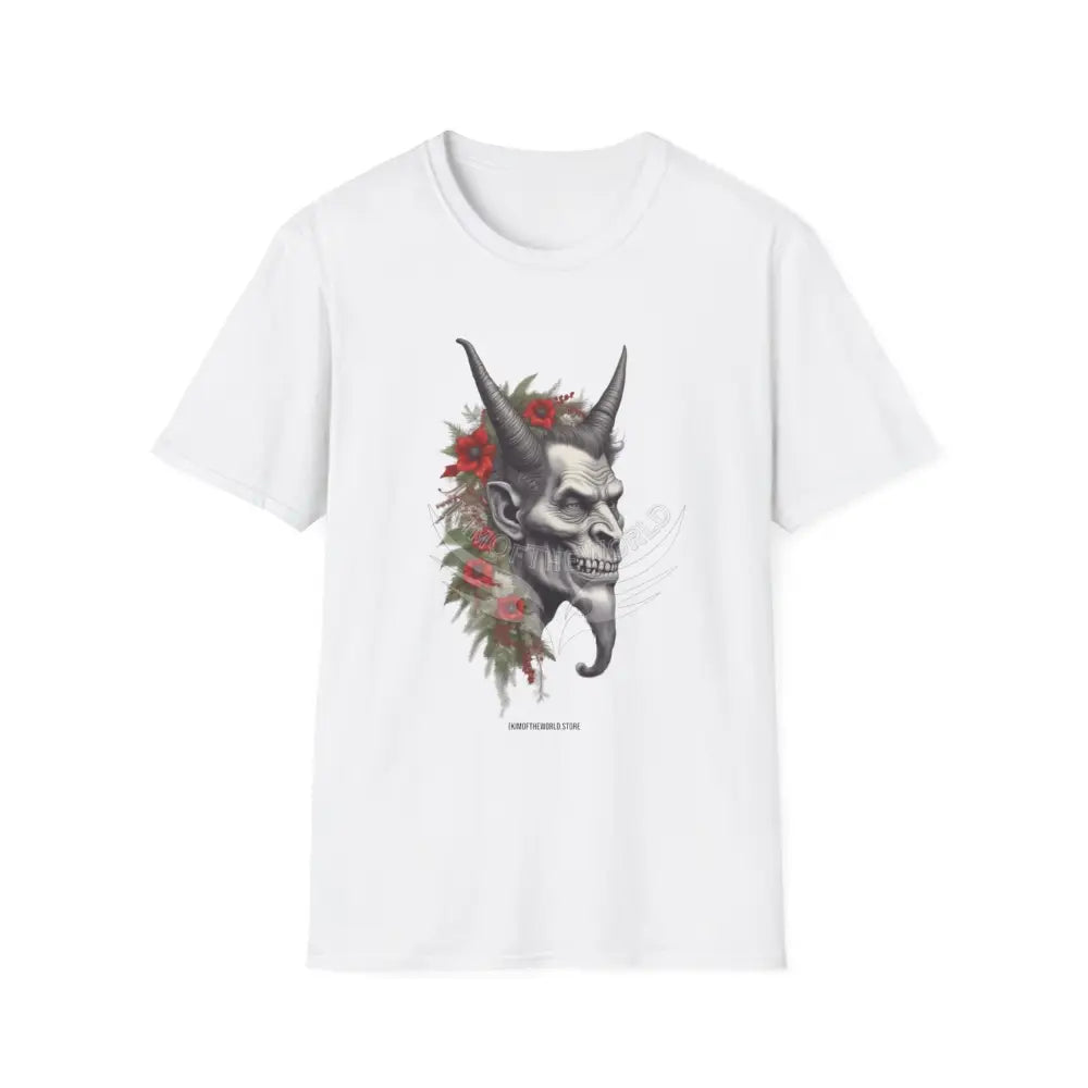 Krampus Christmas Lore Holiday Fae Horned Skull & Roses T-Shirt White / S T-Shirt
