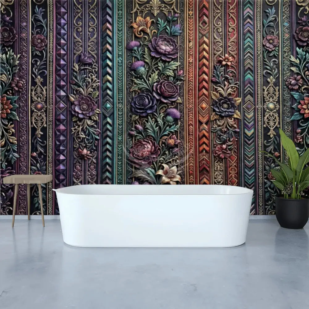 Large 3D Floral Colorful Stripes Unpasted Mural Wallpaper 144’’x100’’ - 144’’x100’’ - Wall Coverings