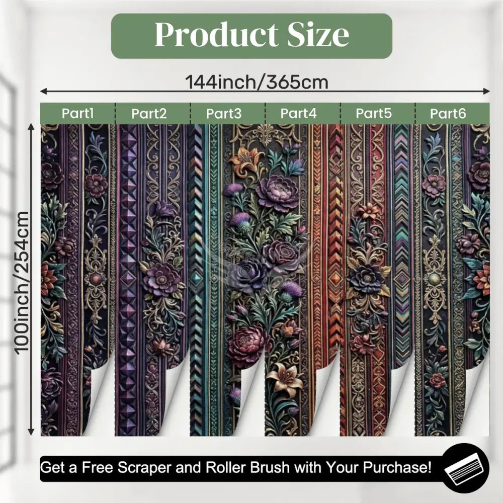 Large 3D Floral Colorful Stripes Unpasted Mural Wallpaper 144’’x100’’ - 144’’x100’’ - Wall Coverings