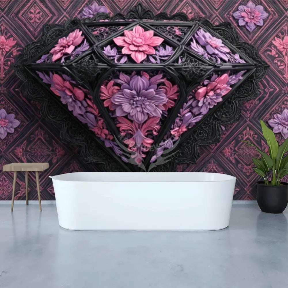 Large 3D Floral Diamond Unpasted Mural Wallpaper 144’’x100’’ - 144’’x100’’ - Wall Coverings