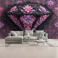 Large 3D Floral Diamond Unpasted Mural Wallpaper 144’’x100’’ - 144’’x100’’ - Wall Coverings