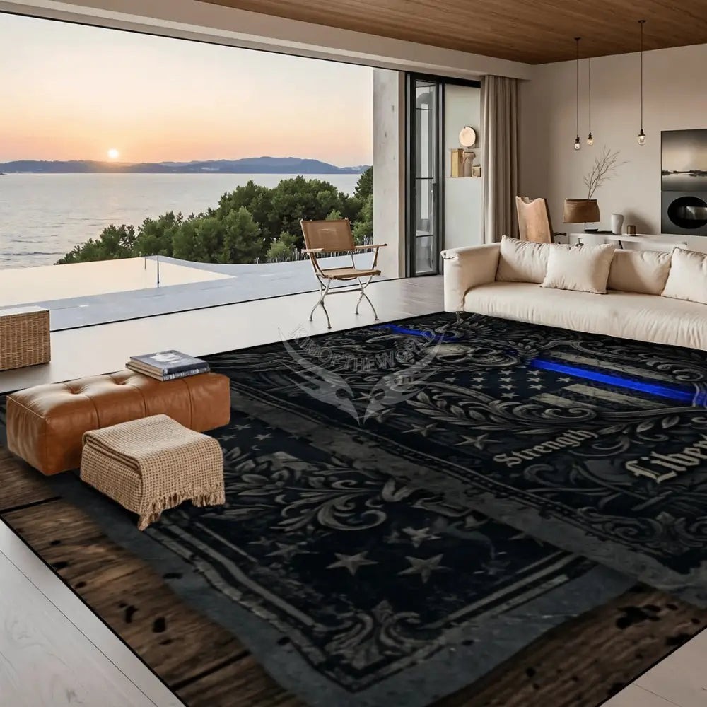 Large Area Rug Floor Carpet 10 ft x 8 ft - Blue Line Design 120’’x96’’ Rugs & Mats