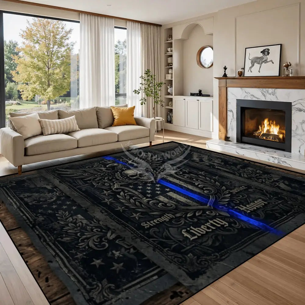 Large Area Rug Floor Carpet 10 ft x 8 ft - Blue Line Design 120’’x96’’ Rugs & Mats