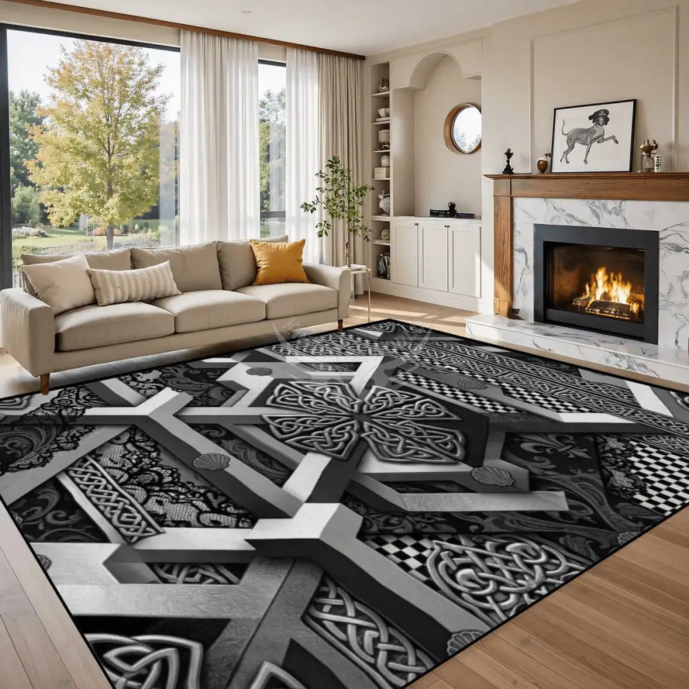 Large Area Rug Floor Carpet 3D MonoChrome Pewter Celtic StandardEsch 120’’x96’’ Rugs & Mats