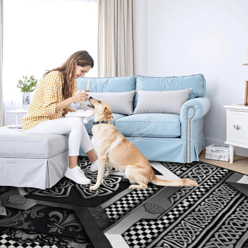 Large Area Rug Floor Carpet 3D MonoChrome Pewter Celtic StandardEsch 120’’x96’’ Rugs & Mats