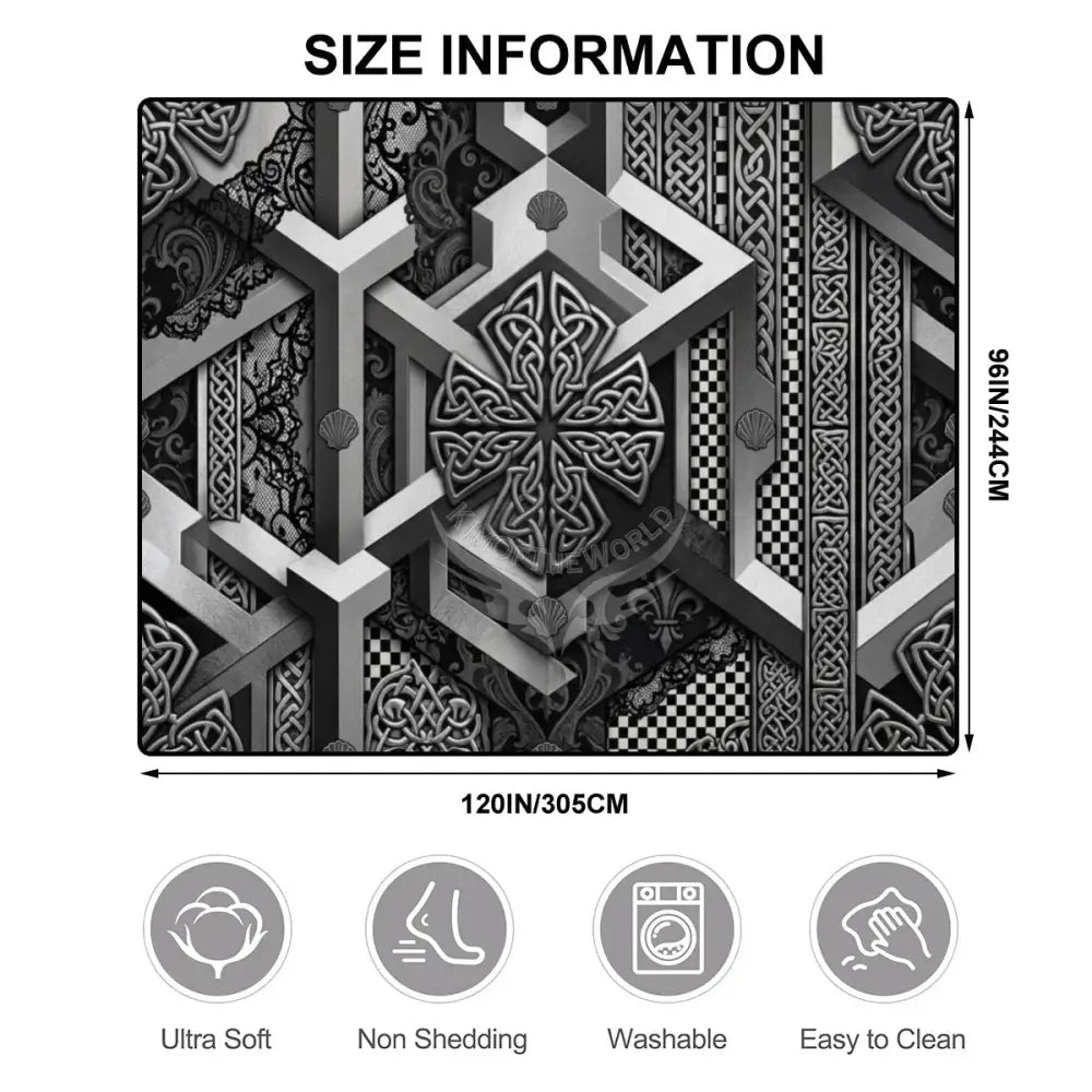 Large Area Rug Floor Carpet 3D MonoChrome Pewter Celtic StandardEsch 120’’x96’’ Rugs & Mats