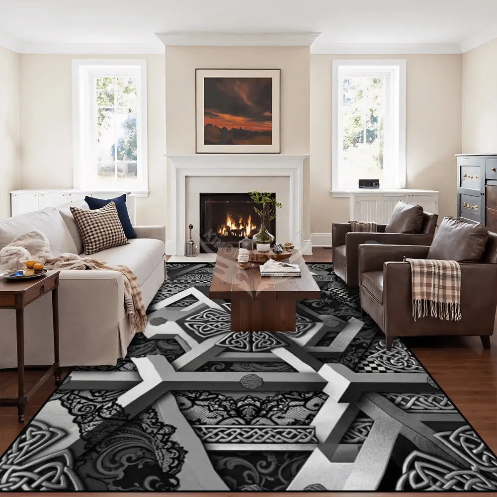 Large Area Rug Floor Carpet 3D MonoChrome Pewter Celtic StandardEsch 120’’x96’’ Rugs & Mats