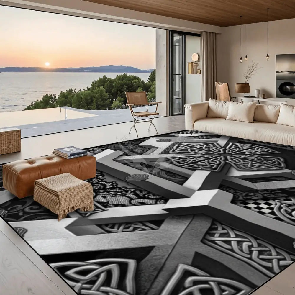 Large Area Rug Floor Carpet 3D MonoChrome Pewter Celtic StandardEsch 120’’x96’’ Rugs & Mats