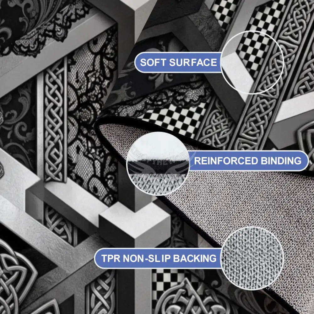 Large Area Rug Floor Carpet 3D MonoChrome Pewter Celtic StandardEsch 120’’x96’’ Rugs & Mats