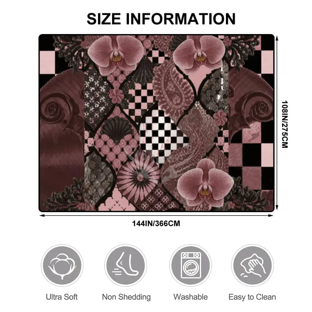 Large Area Rug Floor Carpet (4:3) Abstract Mahogany Checks and Floral 144’’x108’’ Rugs & Mats