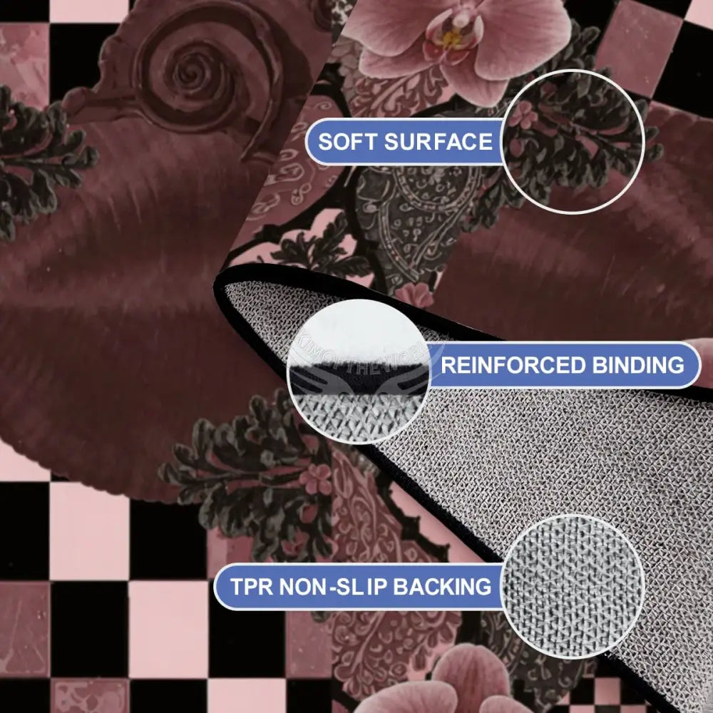 Large Area Rug Floor Carpet (4:3) Abstract Mahogany Checks and Floral 144’’x108’’ Rugs & Mats