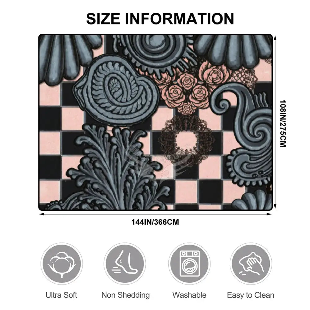Large Area Rug Floor Carpet (4:3) - Gunmetal and Dusty Pink Checks 144’’x108’’ Rugs & Mats