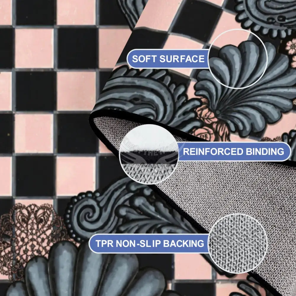 Large Area Rug Floor Carpet (4:3) - Gunmetal and Dusty Pink Checks 144’’x108’’ Rugs & Mats