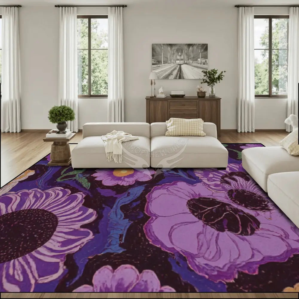 Large Area Rug Floor Carpet (4:3) - Purple Abstract Floral 144’’x108’’ Rugs & Mats