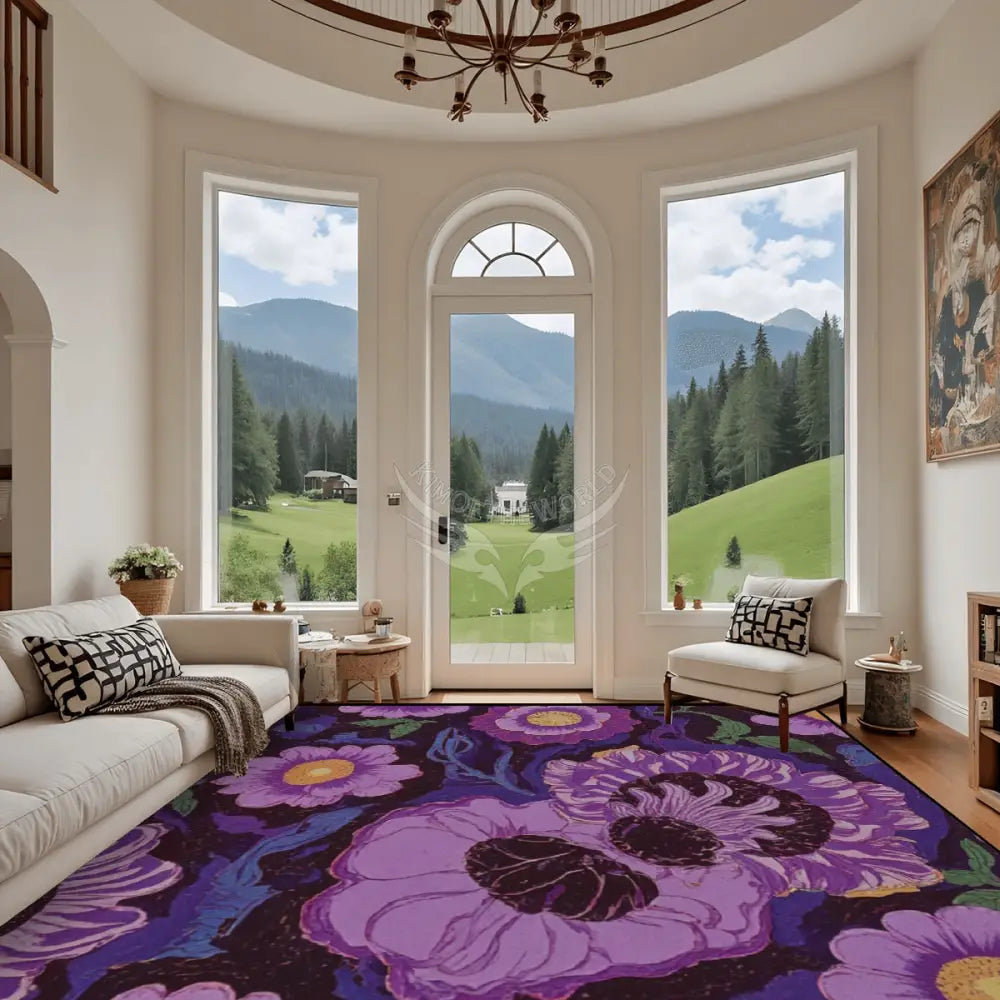 Large Area Rug Floor Carpet (4:3) - Purple Abstract Floral 144’’x108’’ Rugs & Mats