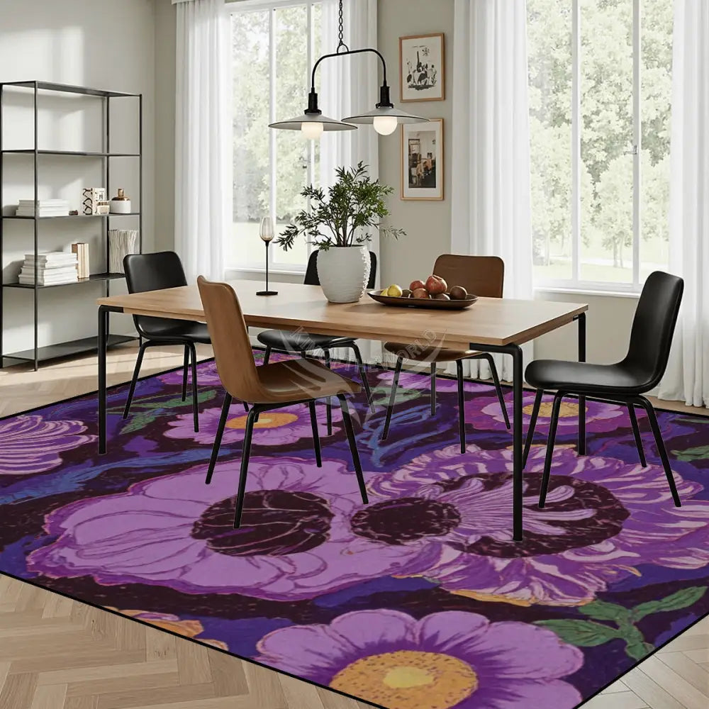 Large Area Rug Floor Carpet (4:3) - Purple Abstract Floral 144’’x108’’ Rugs & Mats