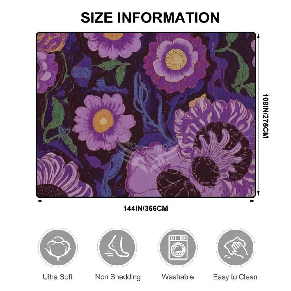 Large Area Rug Floor Carpet (4:3) - Purple Abstract Floral 144’’x108’’ Rugs & Mats