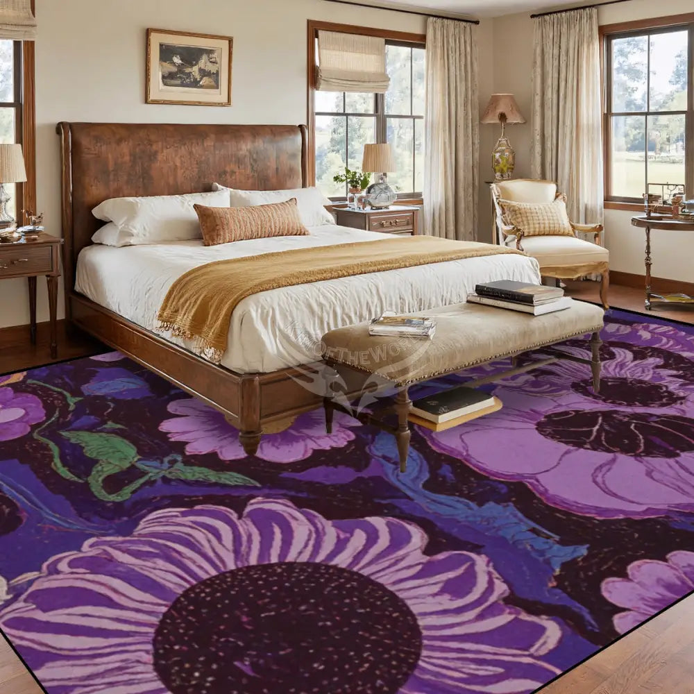 Large Area Rug Floor Carpet (4:3) - Purple Abstract Floral 144’’x108’’ Rugs & Mats