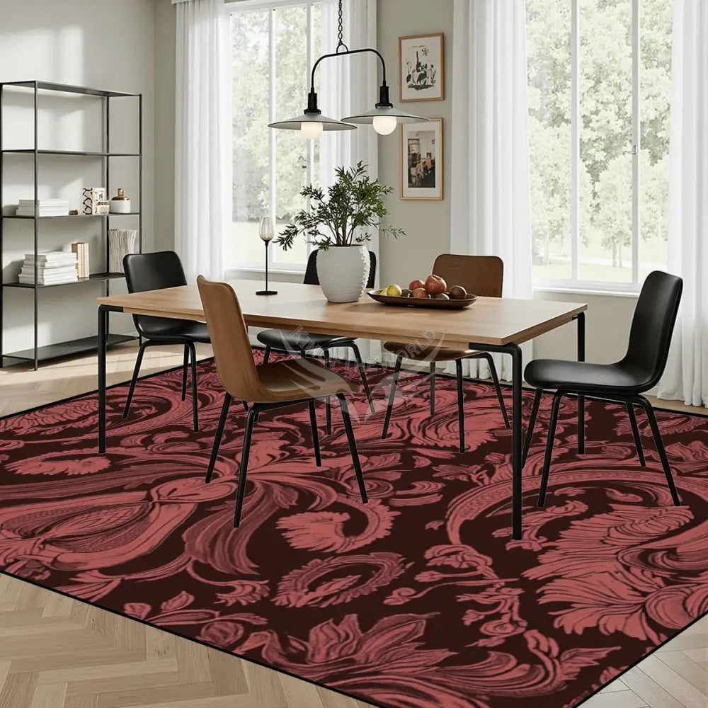 Large Area Rug Floor Carpet (4:3) - Red Burgundy Giant Damask 144’’x108’’ Rugs & Mats