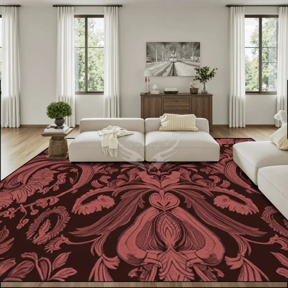 Large Area Rug Floor Carpet (4:3) - Red Burgundy Giant Damask 144’’x108’’ Rugs & Mats