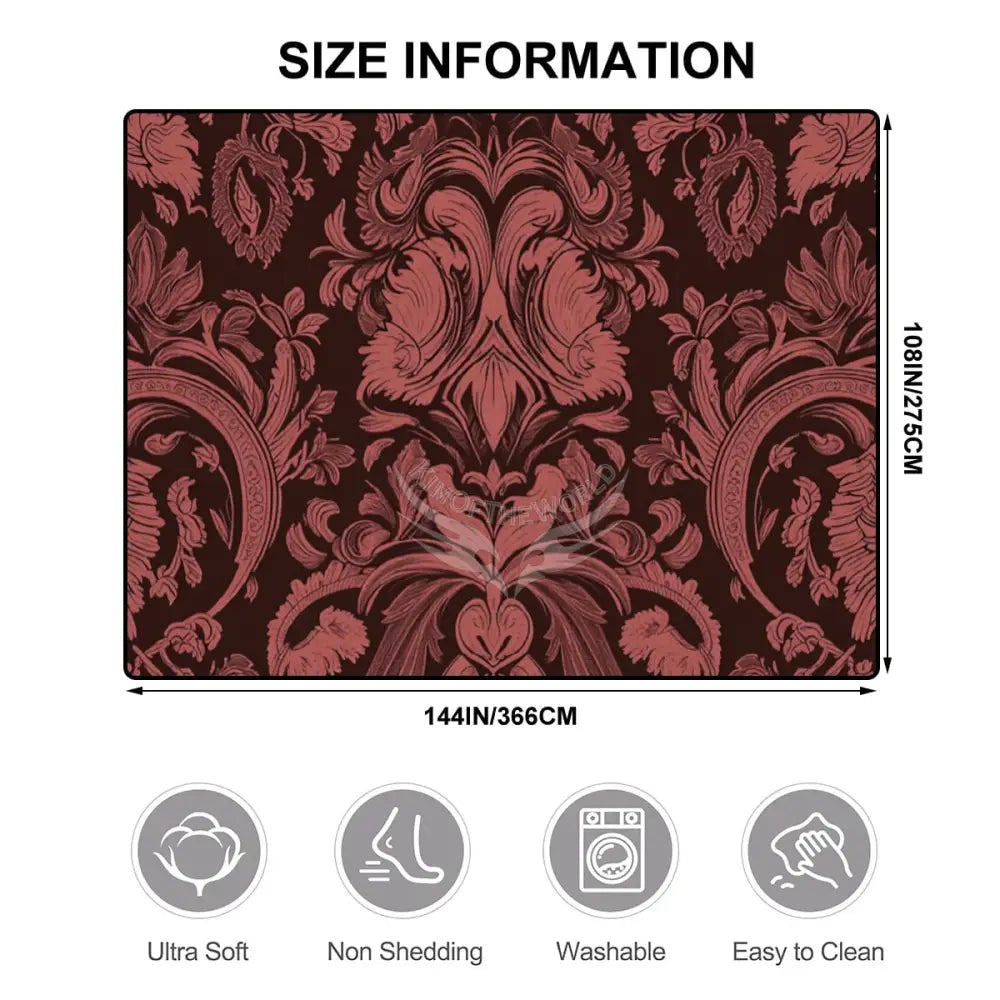 Large Area Rug Floor Carpet (4:3) - Red Burgundy Giant Damask 144’’x108’’ Rugs & Mats