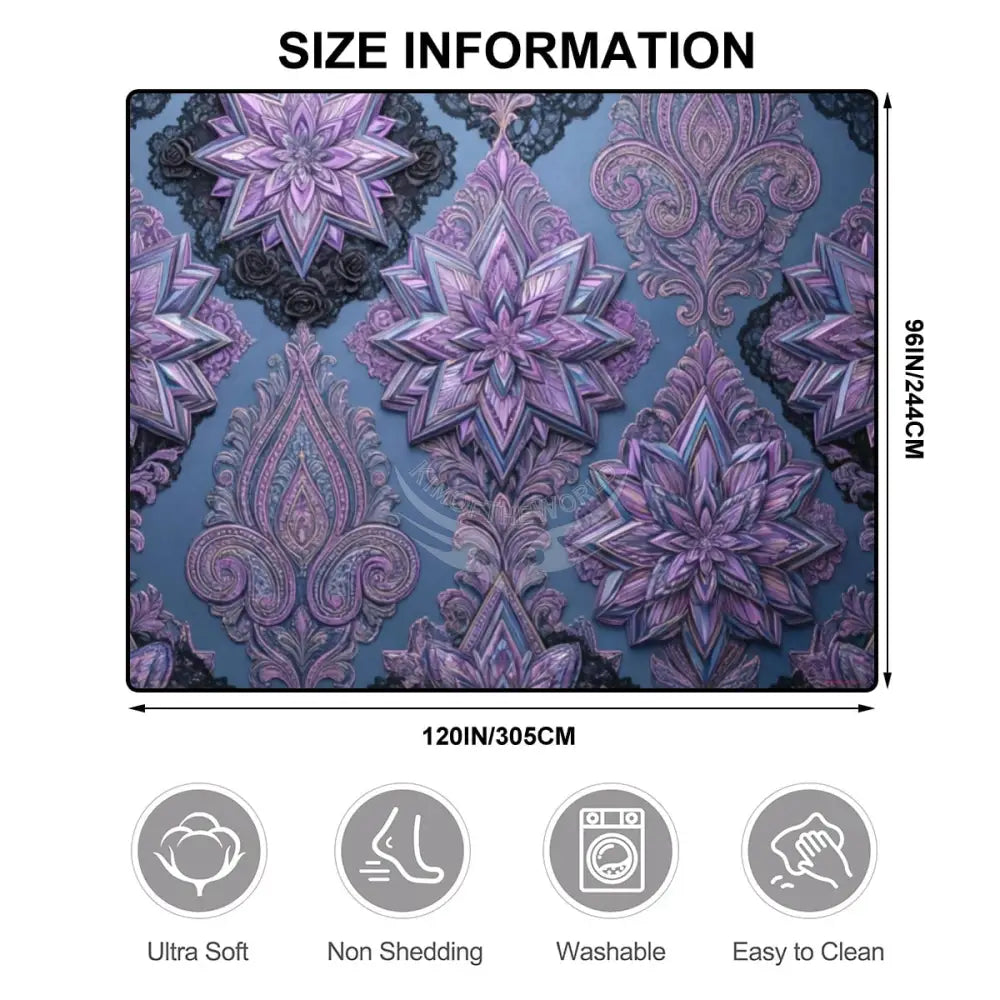 Large Area Rug Floor Carpet (5:4) Blue and Purple 3D Floral Stars 120’’x96’’ Rugs & Mats