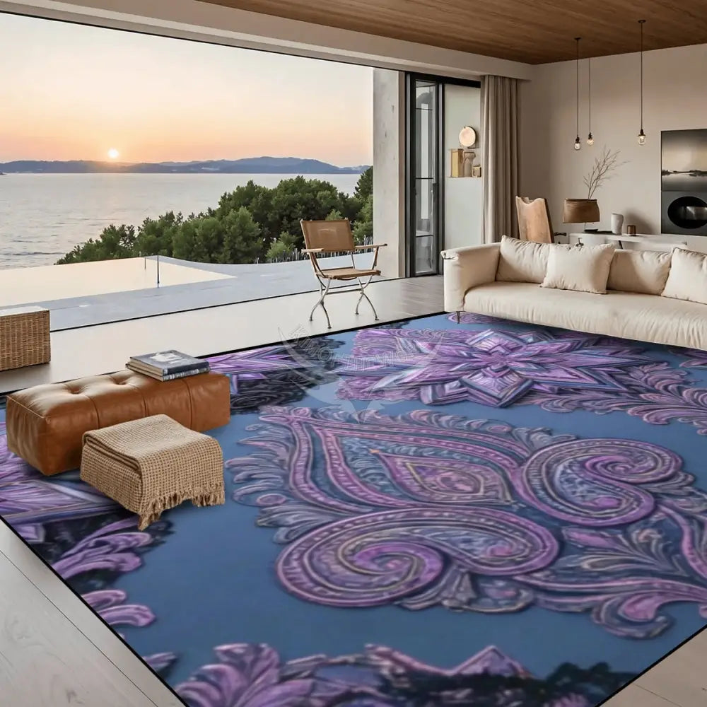 Large Area Rug Floor Carpet (5:4) Blue and Purple 3D Floral Stars 120’’x96’’ Rugs & Mats