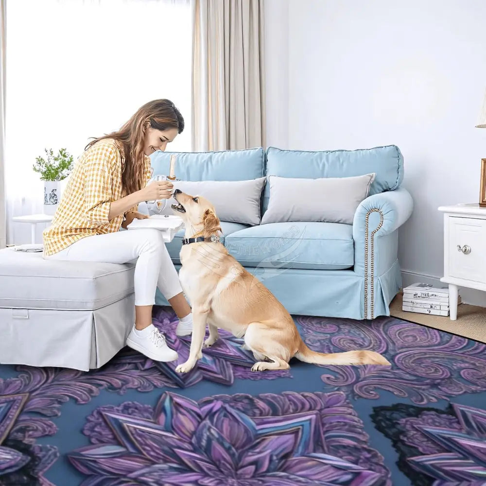 Large Area Rug Floor Carpet (5:4) Blue and Purple 3D Floral Stars 120’’x96’’ Rugs & Mats