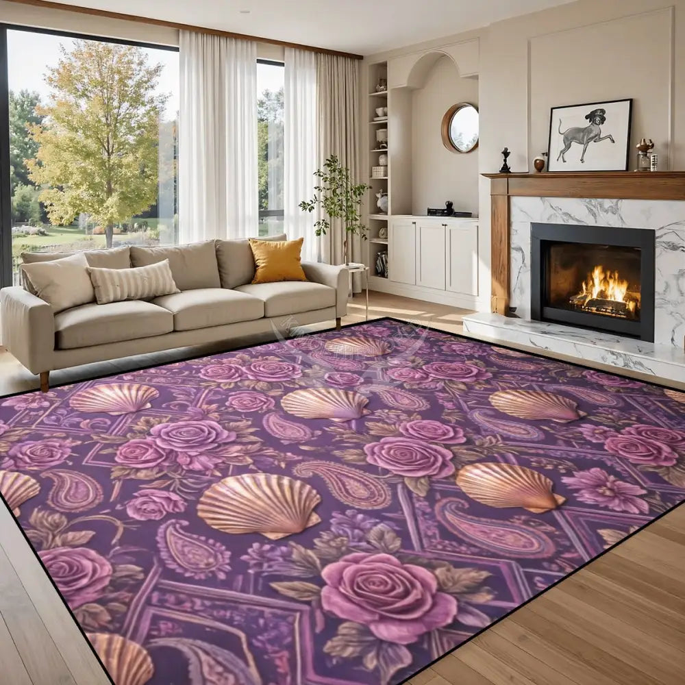 Large Area Rug Floor Carpet (5:4) - 3D Magenta Shells 120’’x96’’ Rugs & Mats