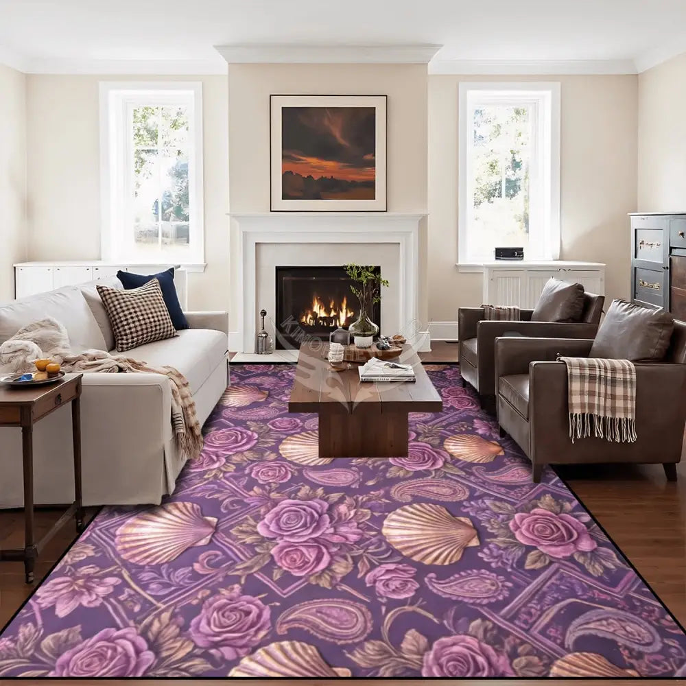 Large Area Rug Floor Carpet (5:4) - 3D Magenta Shells 120’’x96’’ Rugs & Mats