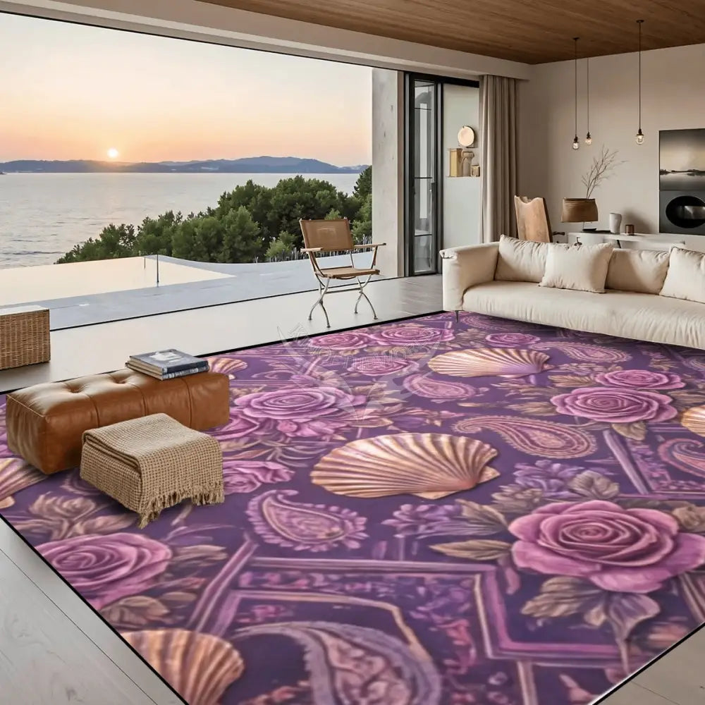 Large Area Rug Floor Carpet (5:4) - 3D Magenta Shells 120’’x96’’ Rugs & Mats