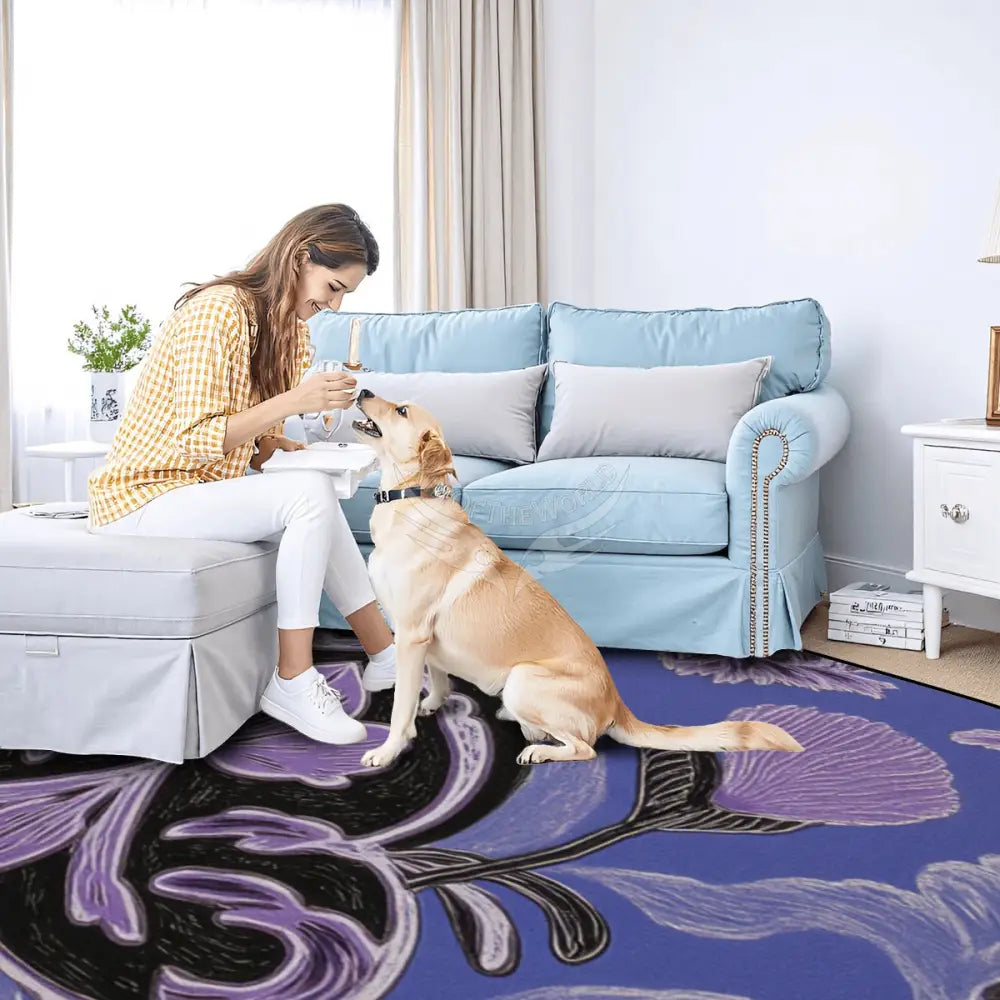 Large Area Rug Floor Carpet (5:4) - Purple Abstract Design 120’’x96’’ Rugs & Mats