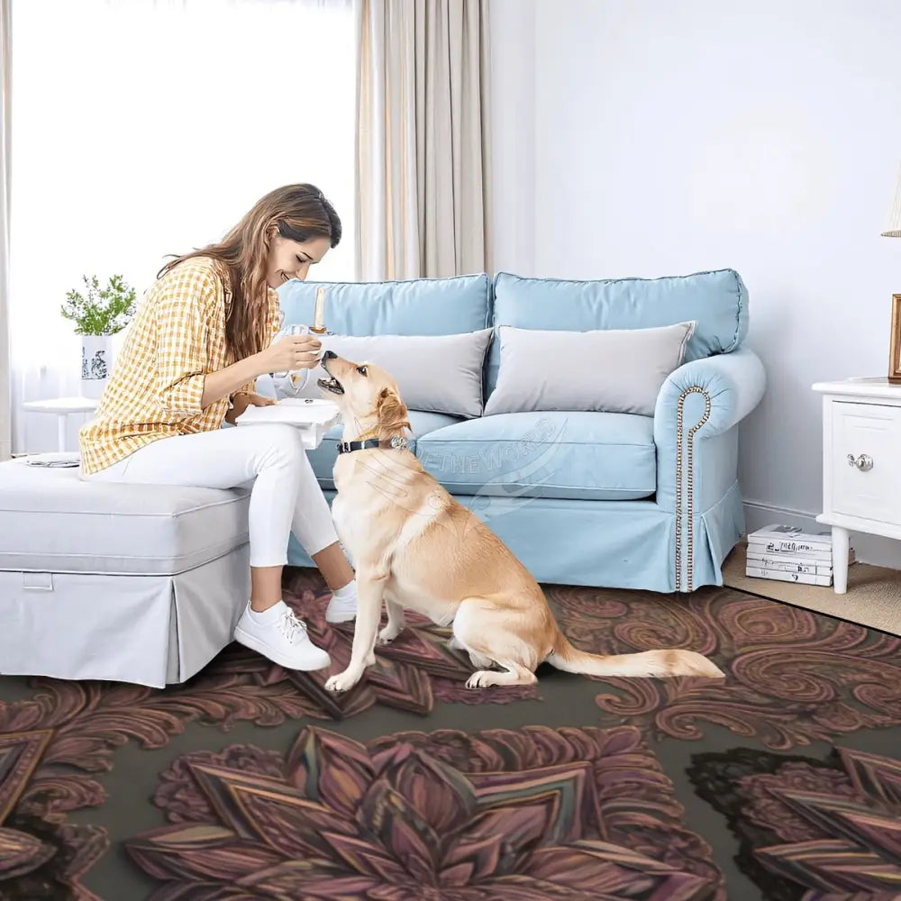 Large Area Rug Floor Carpet (5:4) - Rich Orange Chocolate Stars 120’’x96’’ Rugs & Mats