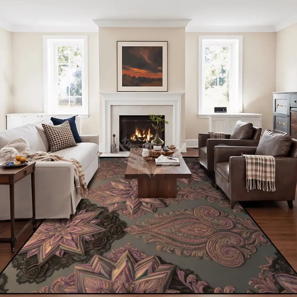 Large Area Rug Floor Carpet (5:4) - Rich Orange Chocolate Stars 120’’x96’’ Rugs & Mats