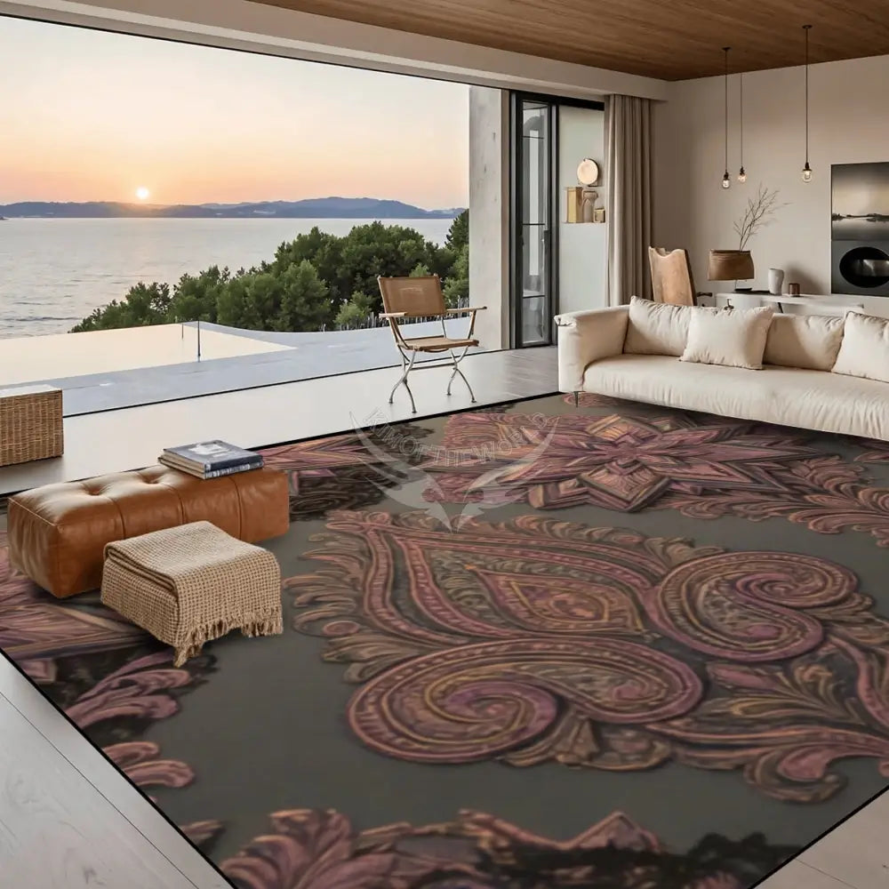 Large Area Rug Floor Carpet (5:4) - Rich Orange Chocolate Stars 120’’x96’’ Rugs & Mats