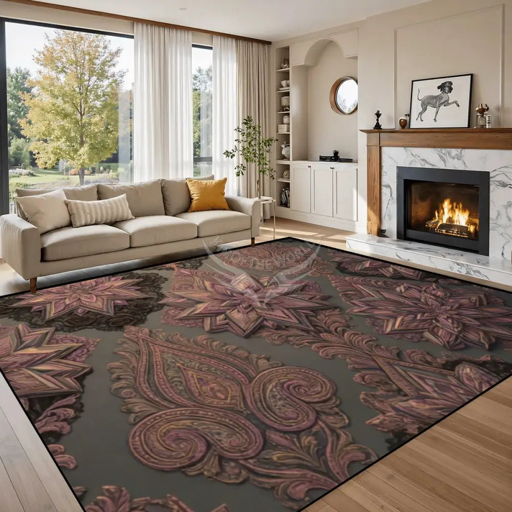 Large Area Rug Floor Carpet (5:4) - Rich Orange Chocolate Stars 120’’x96’’ Rugs & Mats