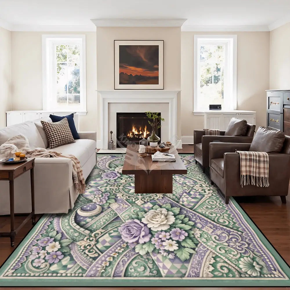 Large Area Rug Floor Carpet Lavender and Mint 3D Pastels 10 ft x 8 ft 120’’x96’’ Rugs & Mats