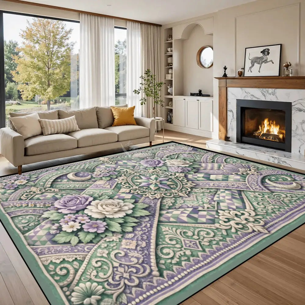 Large Area Rug Floor Carpet Lavender and Mint 3D Pastels 10 ft x 8 ft 120’’x96’’ Rugs & Mats