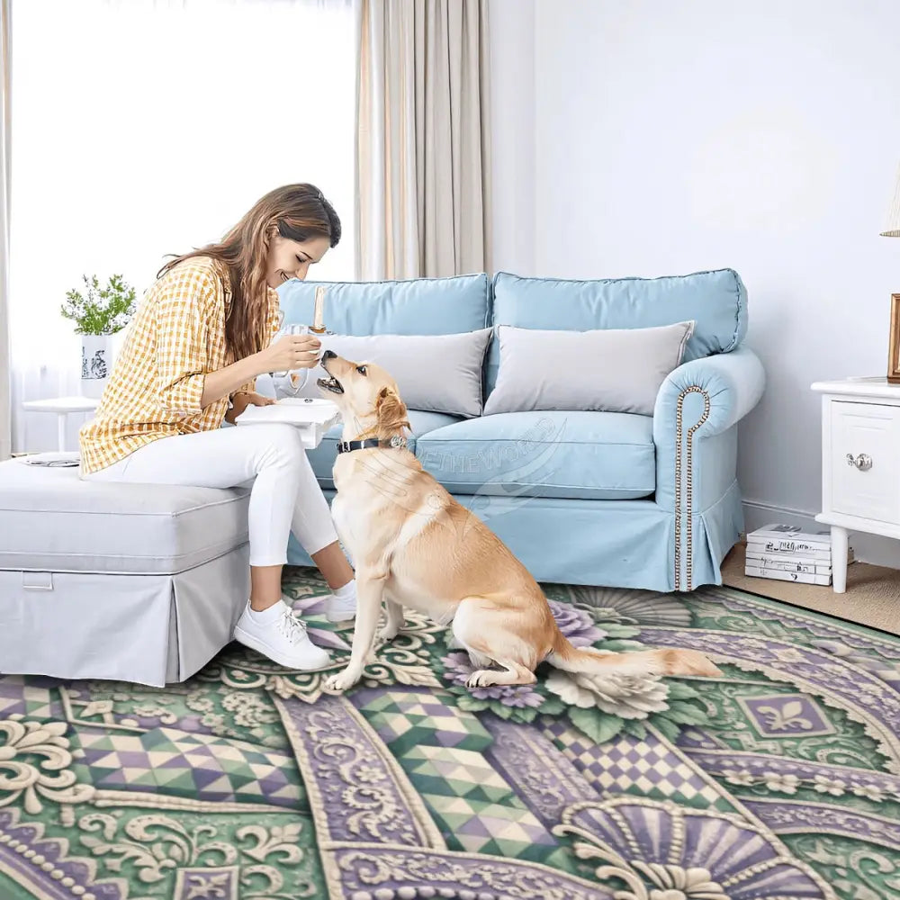 Large Area Rug Floor Carpet Lavender and Mint 3D Pastels 10 ft x 8 ft 120’’x96’’ Rugs & Mats