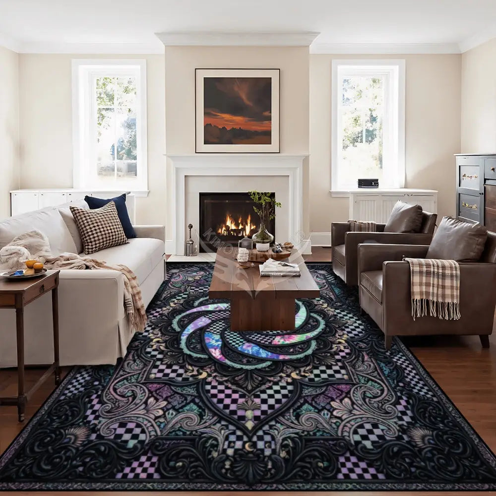 Large Multi Color Patchwork Pinwheel 3D Floral Tie Dye Checkerboard 10 ft x 8 ft Area Rug Floor Carpet 120’’x96’’ Rugs