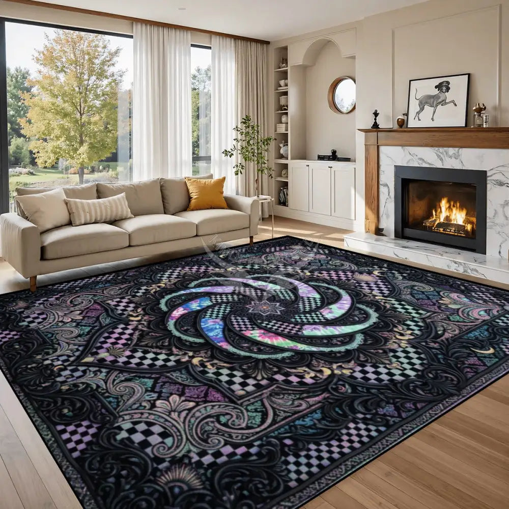 Large Multi Color Patchwork Pinwheel 3D Floral Tie Dye Checkerboard 10 ft x 8 ft Area Rug Floor Carpet 120’’x96’’ Rugs