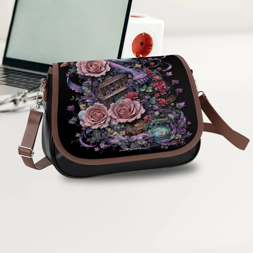Leather Shoulder Bag - 3D Floral Multiverse One Size Satchel