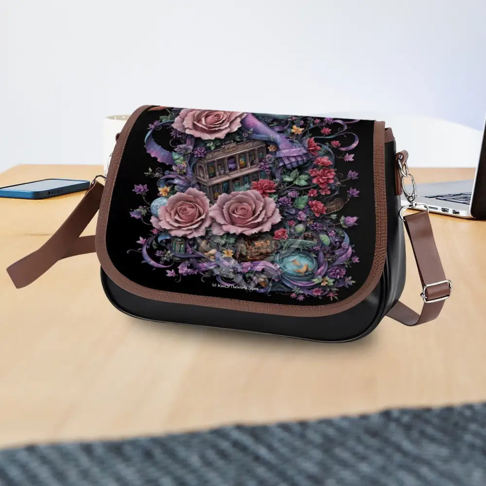 Leather Shoulder Bag - 3D Floral Multiverse One Size Satchel