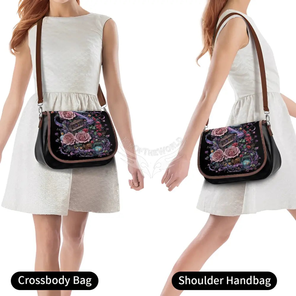 Leather Shoulder Bag - 3D Floral Multiverse One Size Satchel