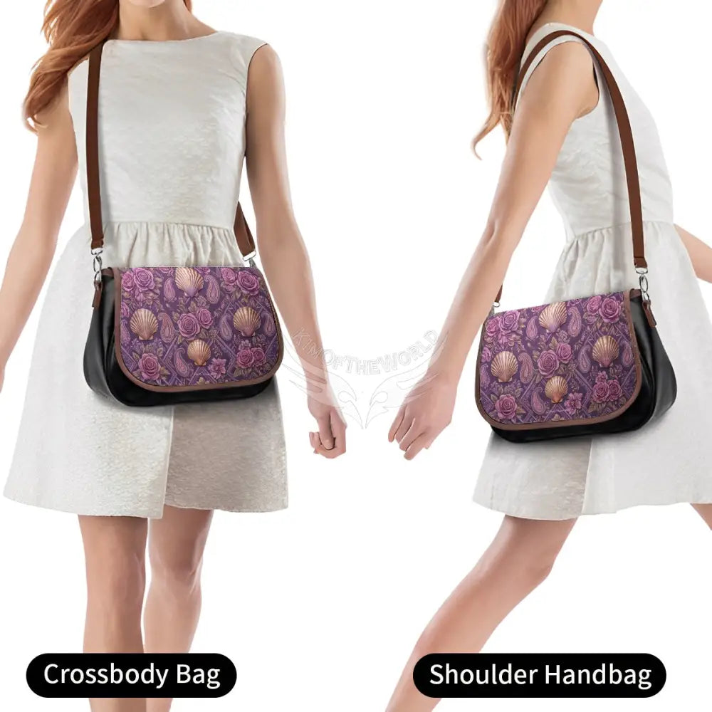 Leather Shoulder Bag - 3D Magenta Shells One Size Satchel