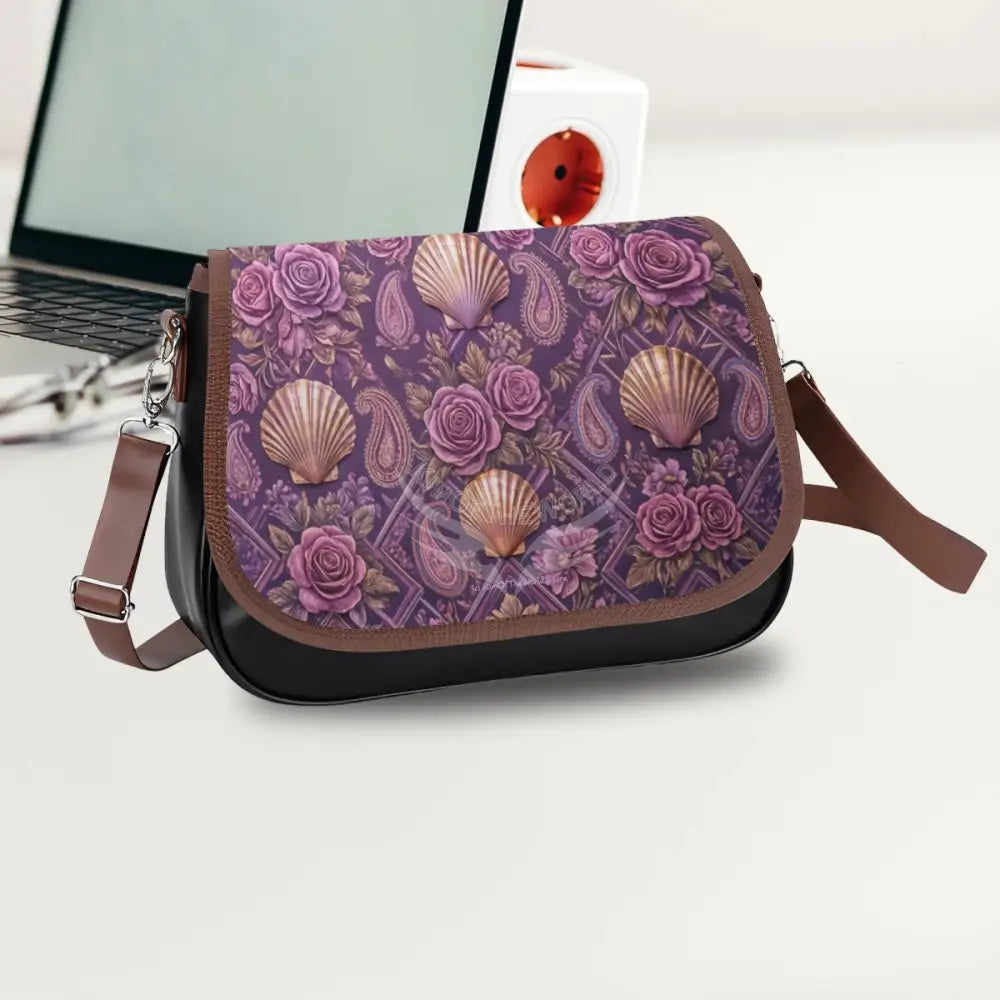 Leather Shoulder Bag - 3D Magenta Shells One Size Satchel