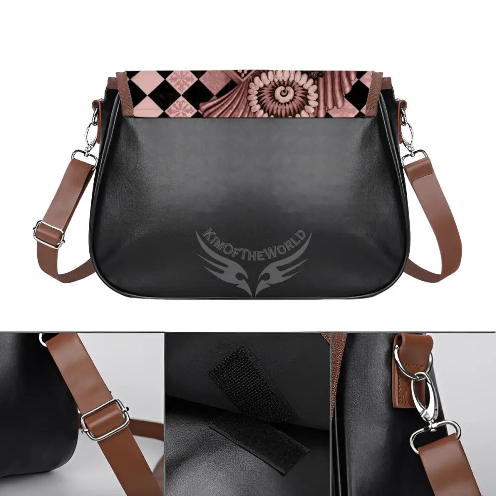 Leather Shoulder Bag - 3D Rose Gold Shells and Chex One Size Satchel